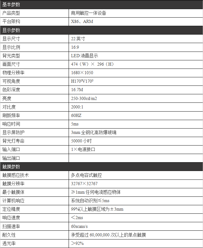 22寸嵌入式触摸一体机/PZ-22BDET--广州磐众智能科技有限公司