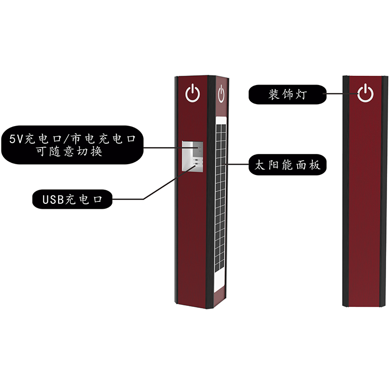 5V充电口/市电充电口可随意切换 USB充电口 装饰灯 太阳能面板-广州磐众智能科技有限公司